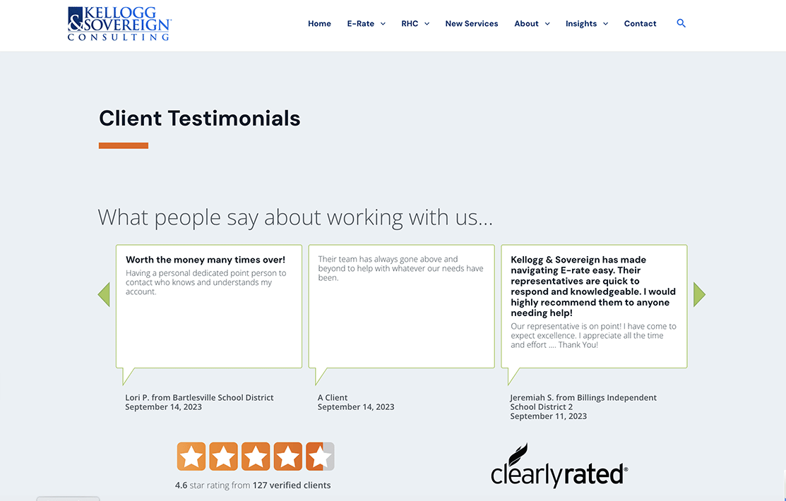 Kellogg & Sovereign Client Testimonials Kellogg & Sovereign Client Testimonials