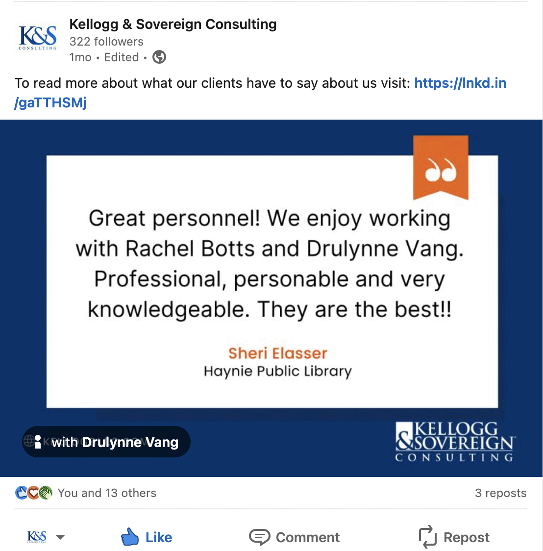 Kellogg & Sovereign Testimonials Social Media